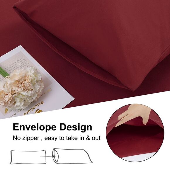 Brushed Microfiber Pillowcases Envelope Closure Soft Long Pillow Case Burgundy - Picture 4 of 6